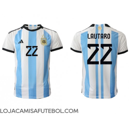 Camisa de Futebol Argentina Lautaro Martinez #22 Equipamento Principal Mundo 2022 Manga Curta